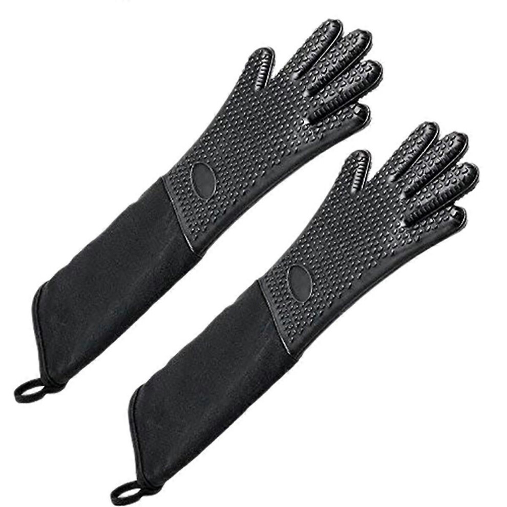 Extra Long Professional Silicone Oven Mitt, Heat Resistant Cooking Glove With Internal Cotton For Ki