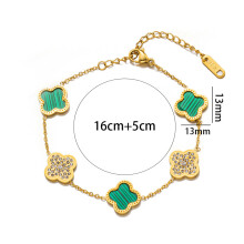 Bracelet délicat et luxueux en zircon et trèfle - Acier titane hypoallergénique, inaltérable. Accessoire de main élégant pour femme.