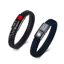 Medizinisches Herren-Armband aus geflochtenem Leder mit Verschluss, personalisierbar für Diabetes, COPD und Alzheimer – ausgezeichneter Zu