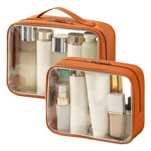 Klar Necessär,Vattenavvisande Sminkväska i Pvc med Dragkedjor,Klar Necessär för Kvinnor Transparent & Orange