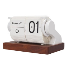 Vintage Flip Clock Mechanical Battery Powered Automatic Page Turning Clock with Wood Base for Living Room Office White