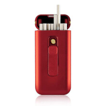 Estuche para cigarrillos con encendedor USB, caja para 20 cigarrillos, 100 mm, delgado (rojo)
