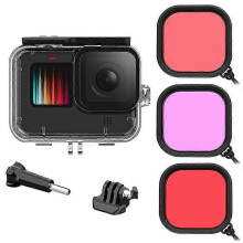 Til GoPro Hero 12/11/10/9 Sportskamera Undervands 45m Vandtæt Etui med 3 Filtre