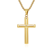 Kruisketting voor mannen. Roestvrijstalen ketting met kruishanger. Kruisketting met Cubaanse schakels. Eenvoudig sieraad als cadeau.