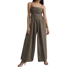 Bustier Wide Leg Overalls With Elastic Waist And Pleated-O XL