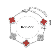 Bracelet trèfle en acier titane orné de zircons - Bijou de main élégant et luxueux, inaltérable et hypoallergénique, pour femme. Acces