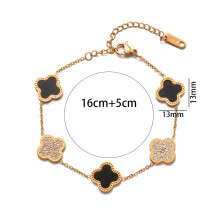 Bracelet porte-bonheur trèfle à quatre feuilles - Acier inoxydable avec incrustation de cristal, bijou de luxe pour femme
