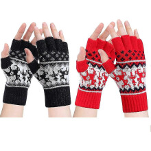 Half Finger Mittens - Womens Winter Warm Gloves Knitted Gloves Wool Mittens For Cold Weather Windproof