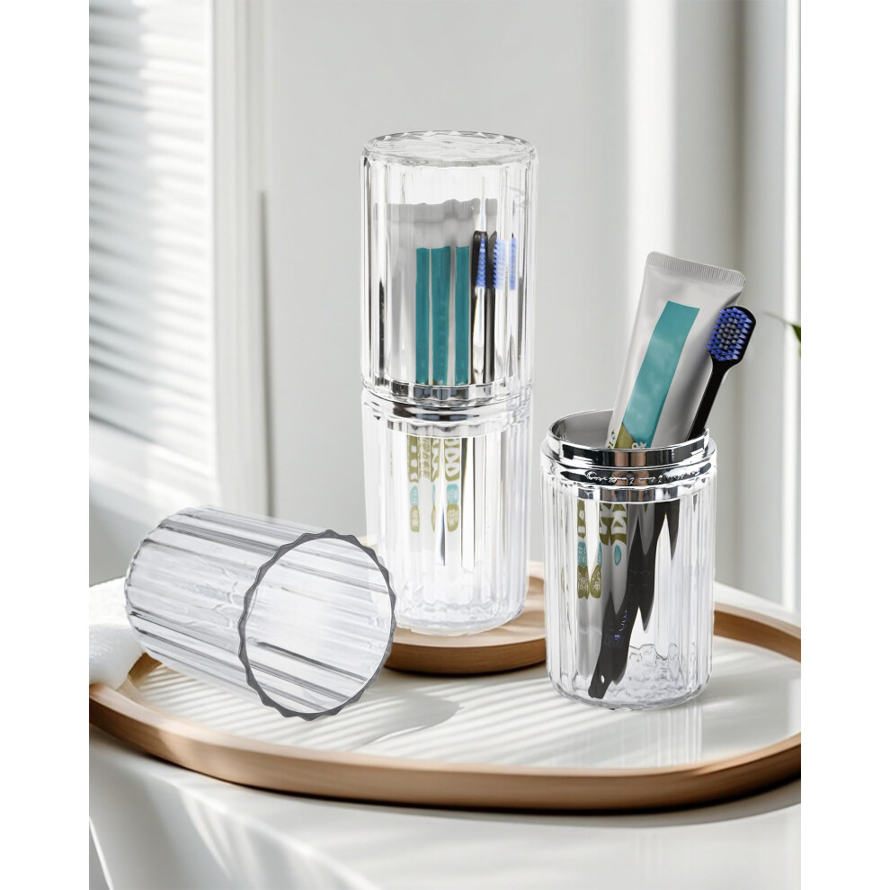 Silver Travel Toothbrush Case With Toothpaste Holder, Dustproof Compact Plastic Storage Box For Camping And Trips (Transparent )
