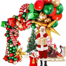 2 set Christmas Balloon Arch Green Gold Red Box Candy Balloons Garland Cone Explosion Star Foil Balloons