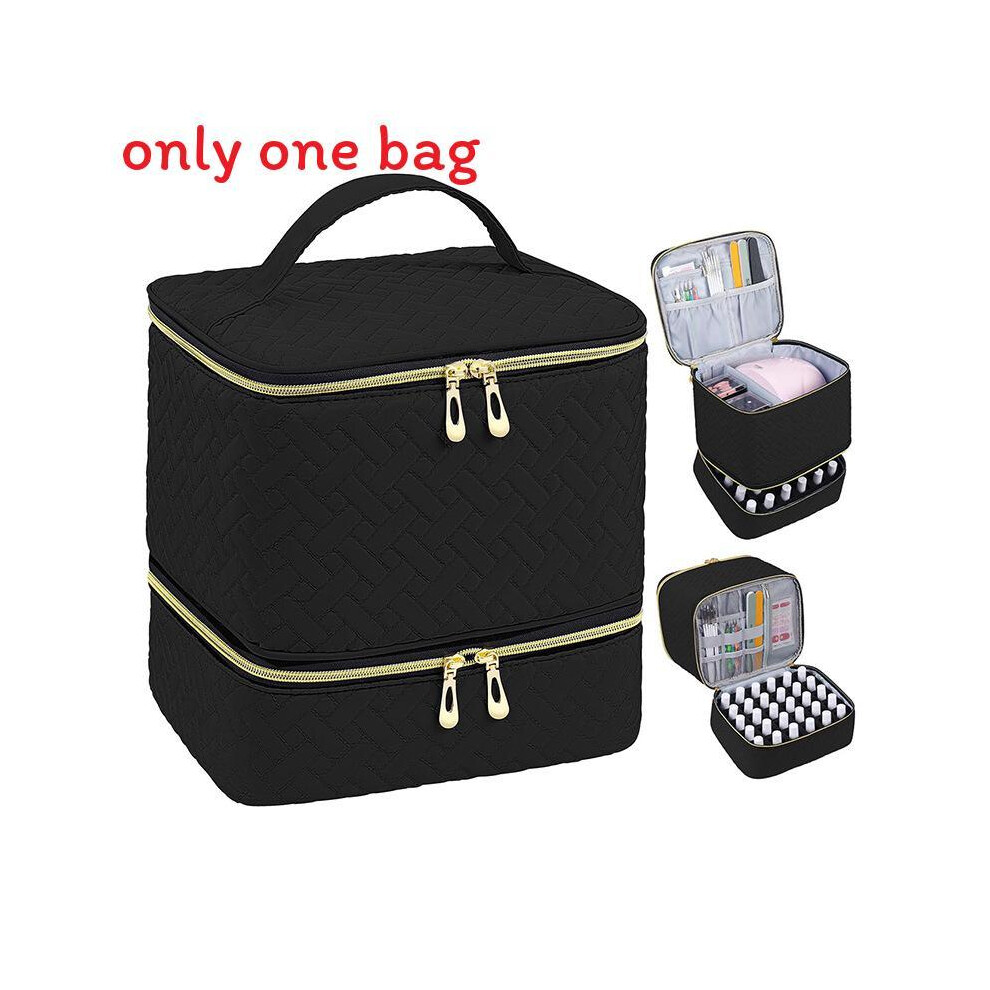 Black (Black) Double Layer Portable Makeup Bag With High Capacity For Storage Travel And