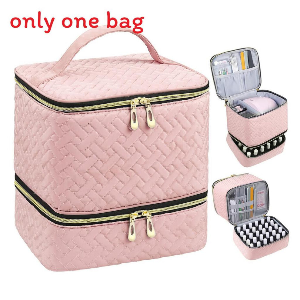 Pink (Pink) Double Layer Portable Makeup Bag With High Capacity For Storage Travel And