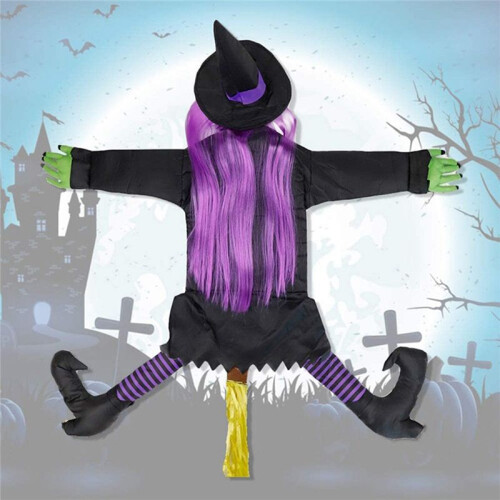 53Inch Crashing Witch Halloween Decorations, Crashing Witch Into Tree, Crashed Witch Props for Porch 2