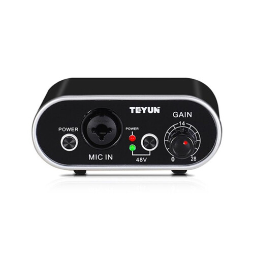 TEYUN Q3 28dB Microphone Amplifier Stage Microphone Preamplifier 48V Phantom Power for Dynamic/Condenser Microphones