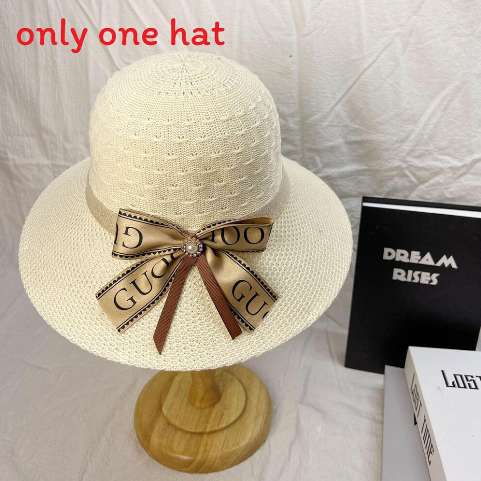 (Ivory White) Summer Straw Floppy Hat With Butterfly Embellishment And Wide Panel Vacation For-image-OPC-PT98C2M-NEW