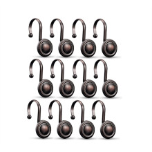 Bronze Shower Curtain Hooks Rings,Oil Rubbed Decorative Shower Curtain Hooks,Vintage Shower Hooks for Bathroom,Set of 12