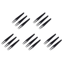 15 Pcs Black Plastic Electronic Pointy Tip Anti-Static Tweezers
