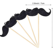 40 buc mustață tort Topper amuzant copt Decor Insert pentru petrecere de ziua de naștere (negru)