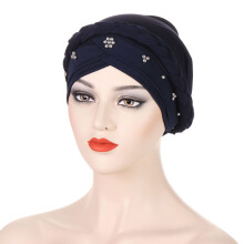 (Silver Navy) Ethnic Hat Summer Round Top Polyester Beaded Embroidered Women Headwear For