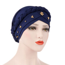 (Navy) Summer Hat Ethnic Round Top Polyester Beaded Embroidered Women Headwear For