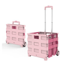 Foldable Storage Box and Collapsible Wagon Cart with Telescoping Handle, Silent Wheels, Bright Pink Finish