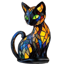 Vibrant Stained Glass ResinCat (LED Night LightIArtisan Hand-Painted Decor