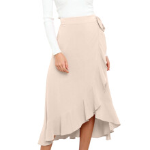 Women's Asymmetrical Ruched Drawstring Skirt with-Beige S
