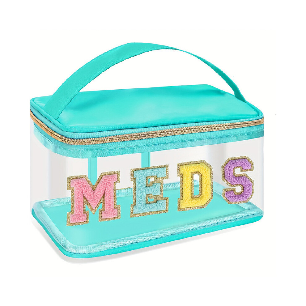 (Meds) Pvc Large Capacity Cosmetic Bag With Embroidered Design For Travel And Use Daily