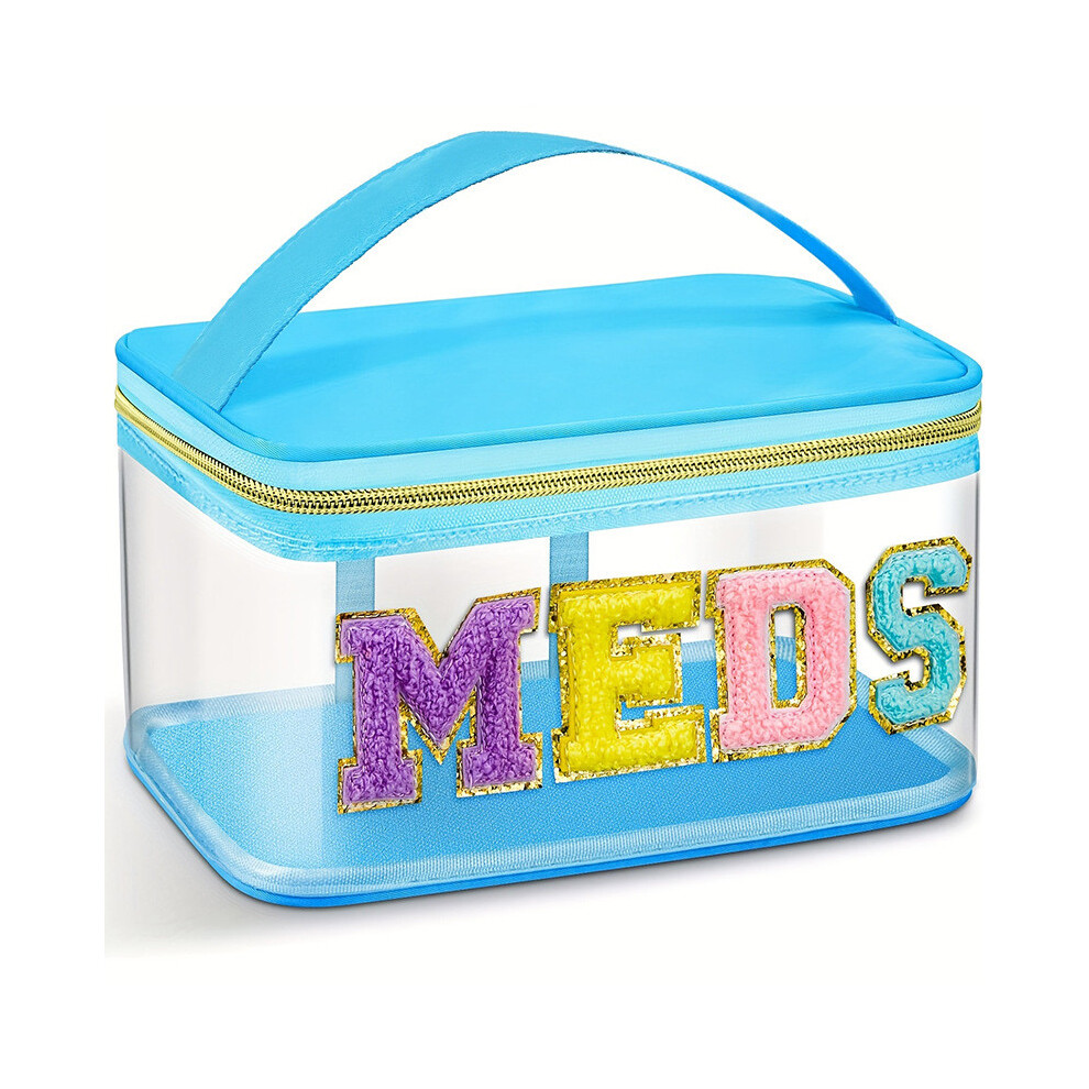 Sky Blue (Sky Blue) Capacity Pvc Large Cosmetic Bag With Embroidered Design For Travel Daily And Use