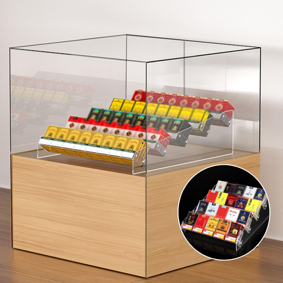 Clear Acrylic Cigarette Display Rack with Automatic Dispensing Layout, Modular Counter Stand Organizer (48.5x50x14.5cm)