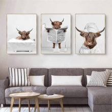 Premium Poster Set, Fun Highland Cow Bath Wall Art, Animal Wall Art Print, Highland Cow Bathroom Canvas Painting Poster Nordic Bathroom Hom