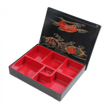 Japanese Bento Box, Traditional Bento Box, 6 Compartments, with Lid, Japanese Sushi Tray Lunch Bento Box for Home Business