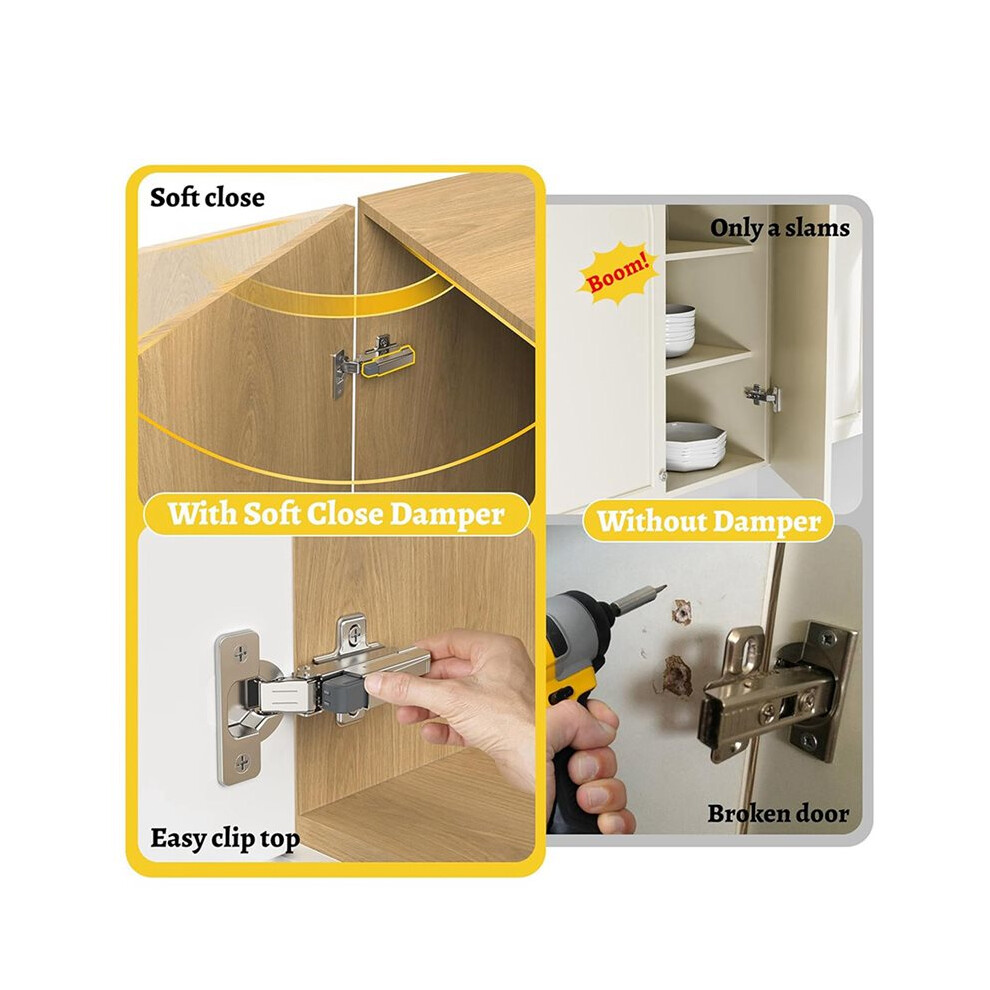 20 Pack Soft Close Motion Damper Mechanism For Full Overlay Hinges, Smooth Slow Straight-Arm, Clip Top Retrofitting 6034240155286