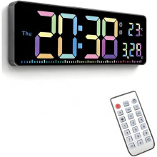 Digital Wall Clock, 16" Colorful Digital Display Clock, Date, Week, Temperature, Dual Alarm, Auto-Dimming, DST,Countdown