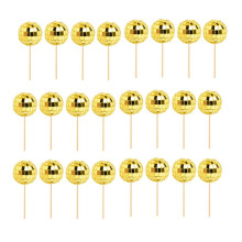 24 Stück Disco-Kugel-Cupcake-Topper, Disco-Kugel-Cupcake-Picks, Reflektierende Spiegelkugel-Kuchen-Topper, Disco-Dekorationen, Gold