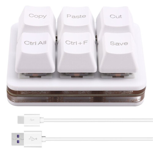 6Keys Copy Paste Search Save Cut Keyboard One Handed OSU Keypad Programmable Mechanical Shortcut Macro Keyboard White