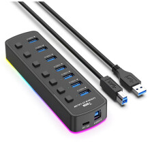 Hub USB 3.0 RVB 7  Adaptateur de Port USB 5 Gbit/S Interrupteur Marche/Arrêt Individuel Répartiteur Hub USB de Jeu pour Ordinateur Portable PC