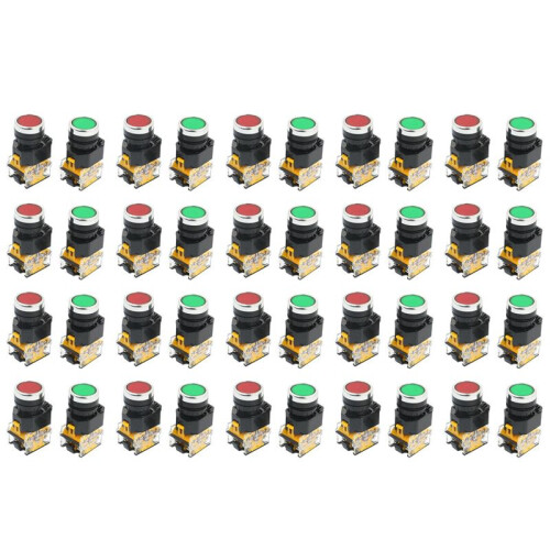 40pcs 22mm Mount 10A 380V DPST Red Green Momentary Push Button