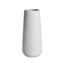 White Ceramic Vase - Modern Design, Matte White Finish, Conical Ribbed Flower Vase, 20 cm