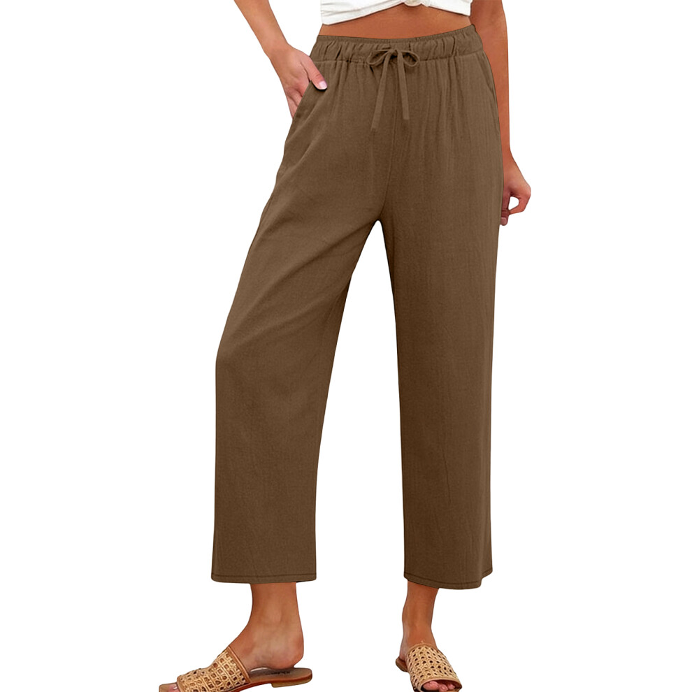 Cotton Linen Pants for Women Wide Leg Cropped Lounge-brown XXXL-image-OPC-PT9CP59-NEW