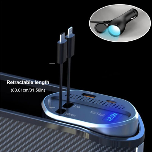 40W Fast Charging Car   Organizer with USB-C/ Cable Auto Center Console Storage Box 2