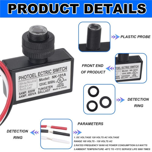 2pcs 105V-130V AC Photocell Light Sensor, Dusk to Dawn Eye Daylight Control  Sensor with Nuts an Washer 2