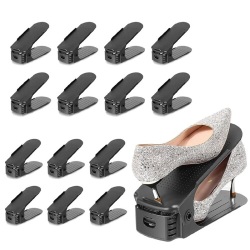 15 Pack Shoe Slots Organizer, Adjustable 4-Level, 50% Space Saver, Double Layer Design for Closet (Black) 1