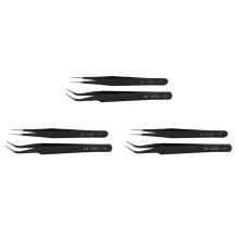 6X Nail Art Rhinestones Eyelashes Extension Straight & Curved Tweezers Tool Set-Black