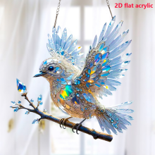Stunning Iridescent Crystal-Style Bird Hanging Ornament – 2D Flat Acrylic Art