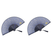 2X Kleine Opvouwbare Handwaaier voor Vrouwen Japanse Vintage Stijl Bamboe Zijden Waaiers voor Feest, Bruiloft, Dansen, Decoratie, Blauw