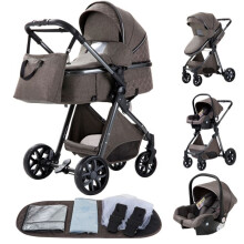 Cochecito combinado trío 3 en 1-ALYIKOU-para 0-3 años-LV9-silla de auto-Posición Acostada-bolsa para bebé-Chocolate