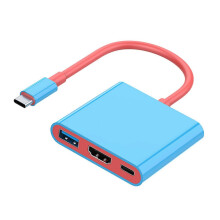 Kannettava TV-telakka 3-in-1 USB-C-peliasema HDTV USB3.0 USB-C-porttisovittimella kytkinkonsolille useille pelilaitteille sininen ja pu TYG
