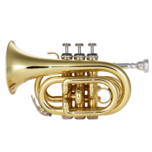 Bb Pocket Trumpet Mini Brass Instrument for Students with Mouthpiece Case and Cleaning Kit