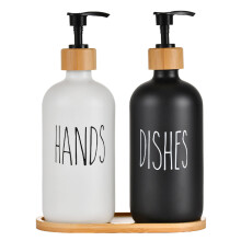 Conjunto de Dispensador de Sabonete de Vidro, Estilo Fazenda, Decorativo e Prático, Reutilizável, para Pias de Cozinha e Banheiro, 500ml (Preto